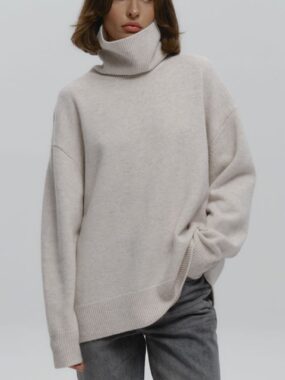 Viscose Blend Loose Wide Turtleneck Collar Sweater