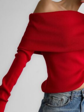 Shoulderless Flared Sleeves Knitted Top