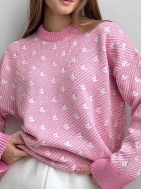 Maritime Boat Pattern Textured Knit Sweater