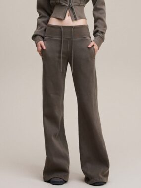 Flared Legs Fleeced Wash Effect Pants