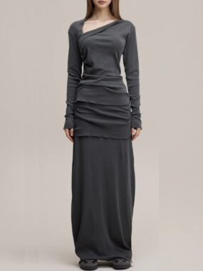 Draped Asymmetric Knit Shirt and Skirt