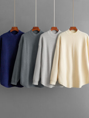Knit Round Neck Loose Fit Long Sweater with Bread