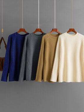 Special Rib Patterned Crew Neck Knit Pullover