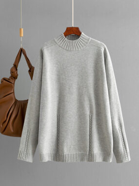 High Wide Rib Collar Knit Viscose Blend Sweater