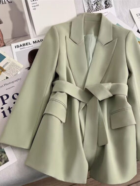 Lined Blazer With Side Pockets And Fabric Belt