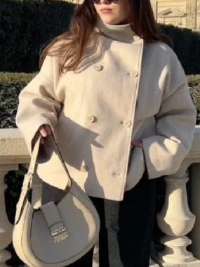 Stand Up Collar Cross-Breasted Short Jacket