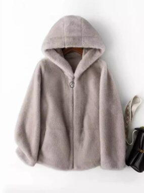 Hooded Full Faux Mink Fur Jacket with Zip