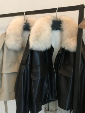 Faux Leather Jacket with Detachable Faux Fox Fur Collar