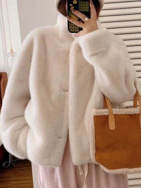 Stand Up Collar Full Faux Fur Jacket