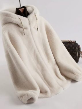 Oversized Loose Fit Pure Wool Zip Up Hooded Jacket