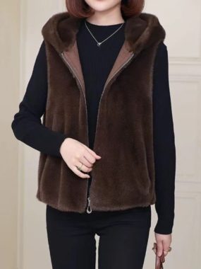 Winter Thick Faux Fur Hooded Vest