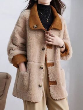 Reversible Pure Wool Color Contrast Mid Length Coat