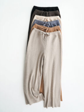 Heavyweight Flouncy Knitted Elastic Waist Pants