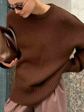 Drop Shoulder Round Neck Loose Fit Sweater