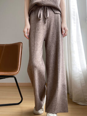 Knitted Straight Cut Loose Fit Elastic Waist Pants