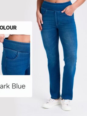 Straight Cut Elastic Waist Denim Jeans
