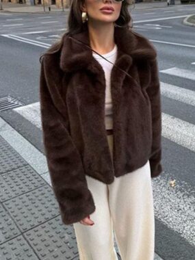 Faux Fur Lapel Collar Short Jacket