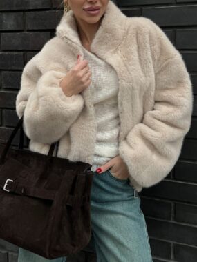 Stand Up Collar Full Faux Fur Jacket