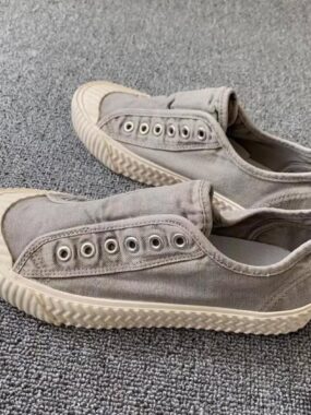 Washed Effect Canvas Slip-on Sneakers