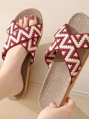 Waved Zig Zag Criss-Cross Wild Strap Slippers