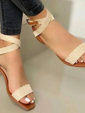 Open Toe Flat Cross Buckle Strap Sandal