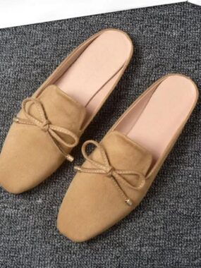 Classy Open Back Faux Suede Bowknot Loafers