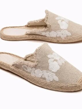 Frilled Floral Embroidery Flat Espadrilles
