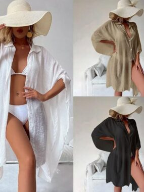 Summer Cotton Blend Loose Kimono Style Blouse