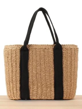 Large Straw Tote Shoulder Bag With Wide Straps