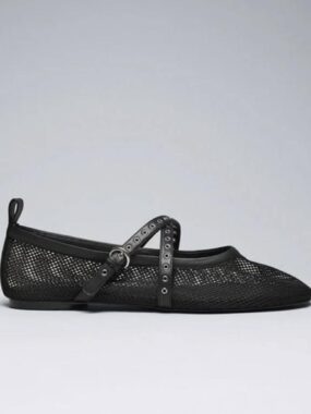 Mesh Grid Flat Ballerina With Criss Cross Strap