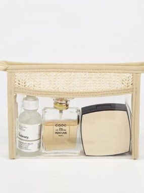 Clear Initial Transparent Straw Cosmetics Pouch