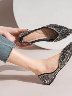 Rhinestone Beaded Pointed Toe Flat Ballerina