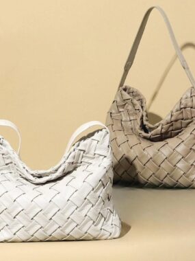Weaved Faux Leather Bag with Plain Clutch