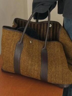 Woolen Bucket Shoulder Bag With Leather Straps