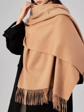 Pure Wool Solid Oversize Scarf with Tassels