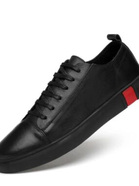 Leather Lace-Up Casual Sneakers For Daily Use