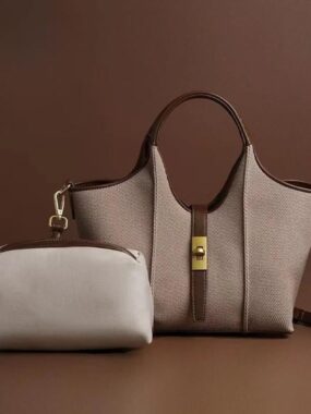 Bow Shaped Bucket Shoulder Bag And Pouch