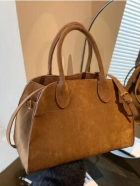 Double Handed Faux Suede Tote Shoulder Bag