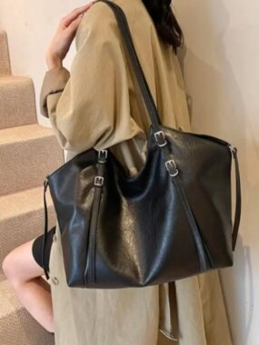Double Strap Buckles Tote Shoulder Handbag
