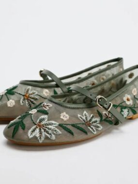 Floral Embroidered Mesh Mary Janes