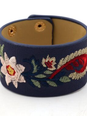 Wide Cuff Bracelet with Floral Embroidery
