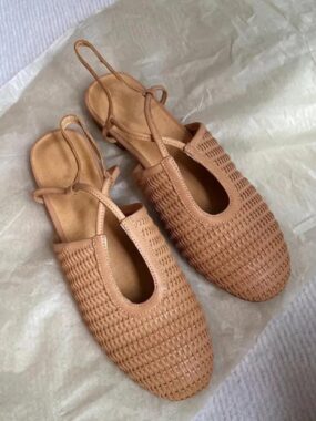 Woven Real Leather Criss Cross Flats
