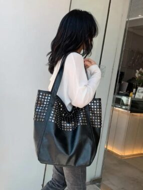 Large Shoulder Tote with Silver Studs