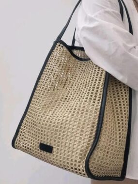 Hollow-Out Mesh Shoulder Bag with Trims