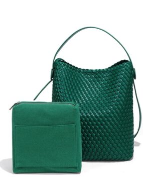 Faux Leather Weaved Bucket Bag