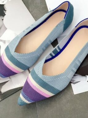 Pointed Toe Colorful Patterned Mesh Flats
