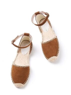 Espadrille Ankle Strap Flats with Braided Jute Sole