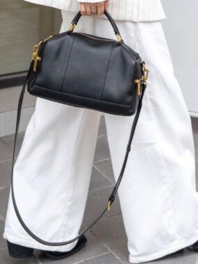 Leather Structured Bag with Dual Gold Hardware