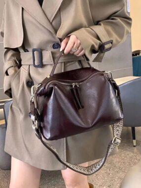 Structured Leather Bag with Guitar Strap