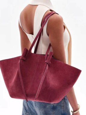 Large Capacity Suede Tote Bag With Bows